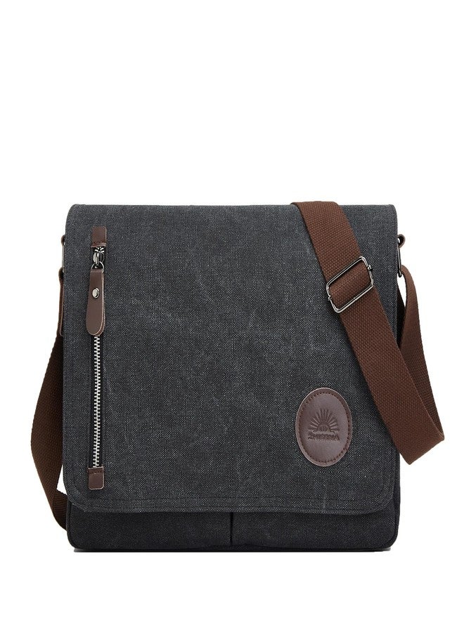 ZHIERNA Canvas Satchel Messenger Bag for Men Women, Vintage Shoulder Crossbody 13.3" Laptop Bag for Work Travel (Black) - Image 1